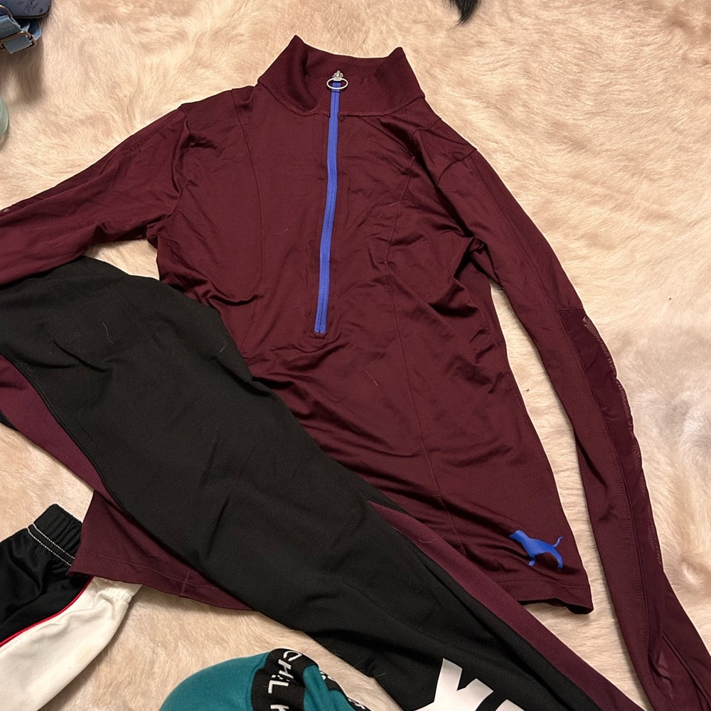 Puma Burgundy and Blue Quarter-Zip Top